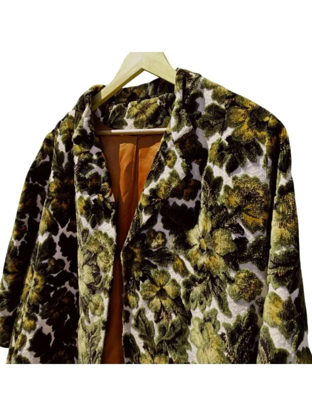 60s Cut Velvet Swing Car Coat Floral Plus Size Satin Lined XL/1X Volup Vintage - Picture 9 of 15